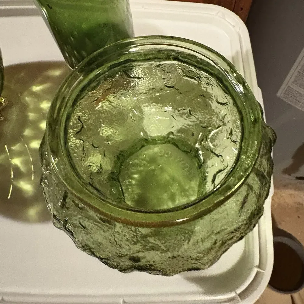 Vintage E.O. Brody Co Green Crinkle Textured Glass Bowl Planter Vase